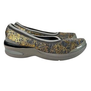 Bzees Relax Black Gold Slip On Flats Washable Travel Walking Shoes Comfort 7.5